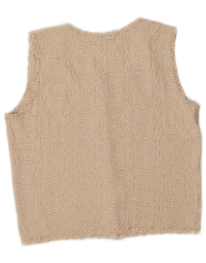 LEONOR Womens Crop Sleeveless Cardigan Sweater UK 10 Small Beige Cotton