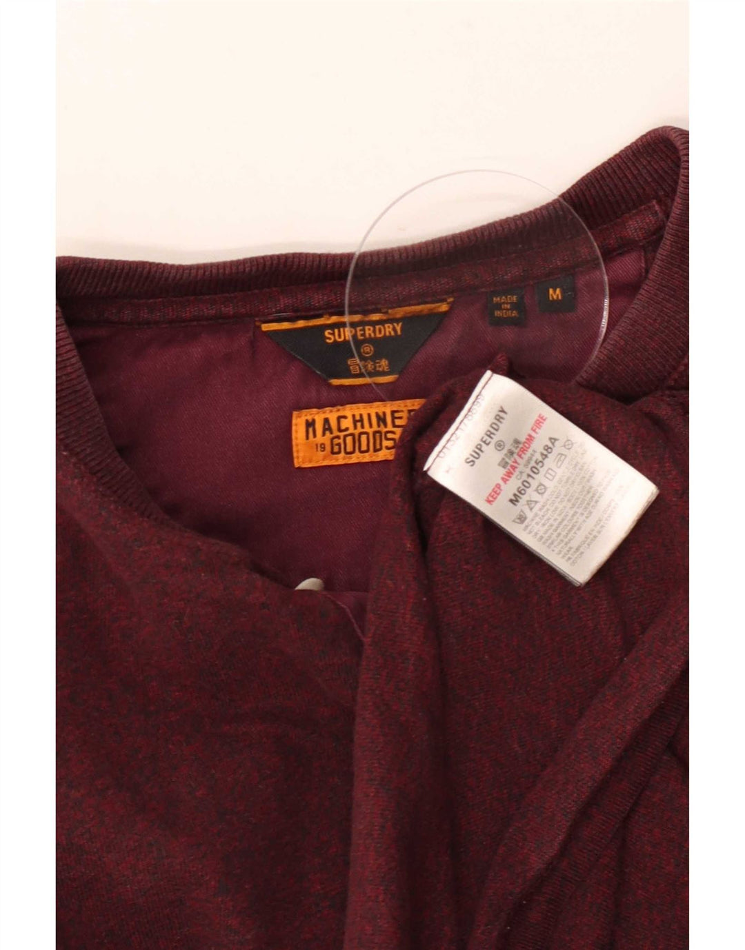 Superdry Mens Top Long Sleeve Medium Burgundy Flecked Cotton
