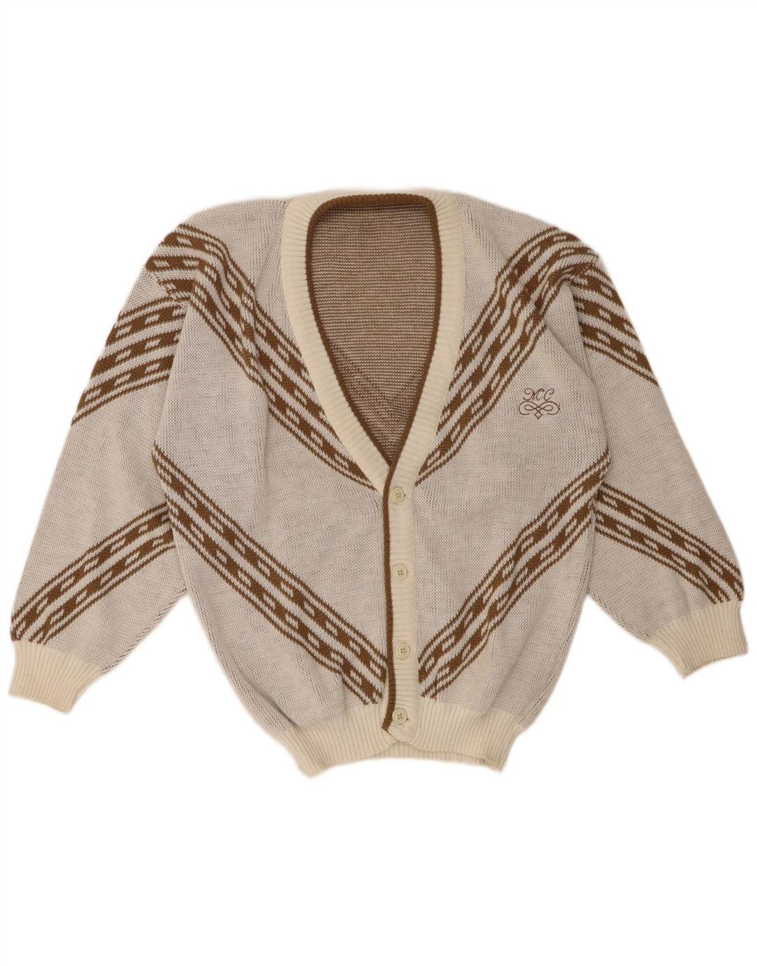 Vintage Mens Cardigan Sweater XL Off White Geometric Acrylic