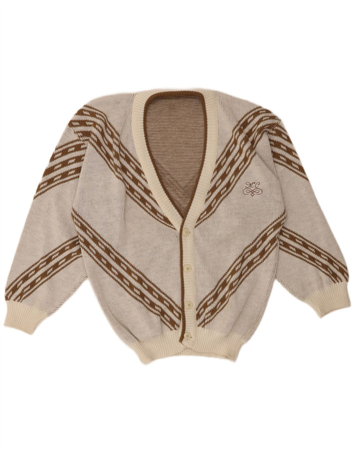Vintage Mens Cardigan Sweater XL Off White Geometric Acrylic