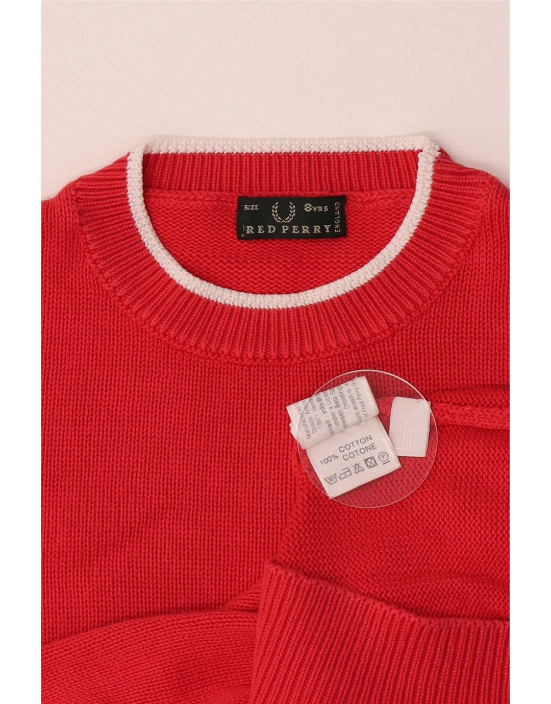 Fred Perry Boys Crew Neck Jumper Sweater 7-8 Years Red Cotton