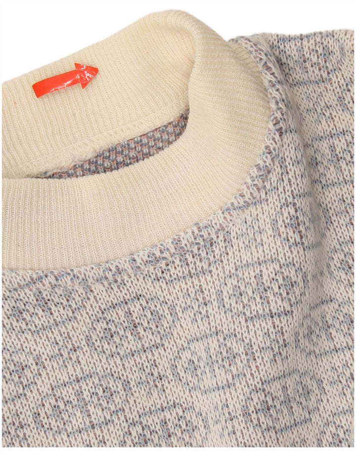 Vintage Mens Crew Neck Jumper Sweater Medium Blue Fair Isle