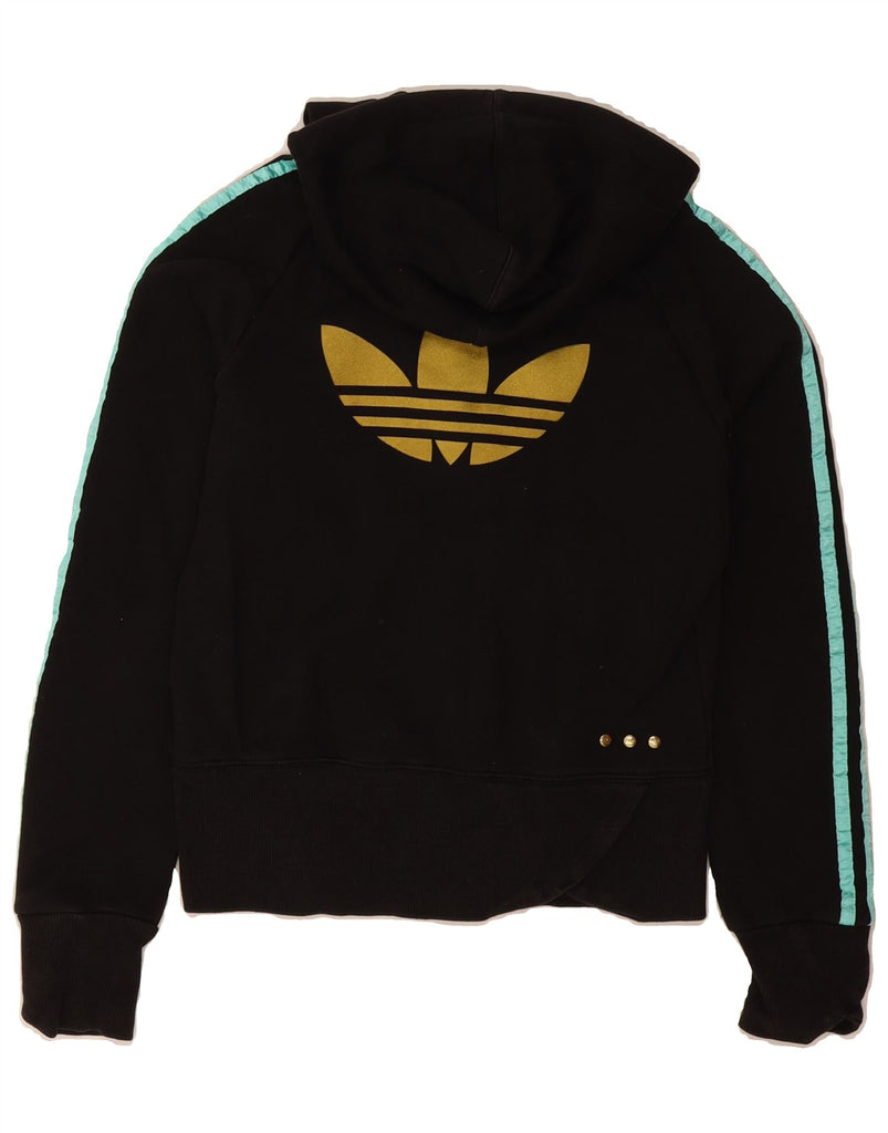 ADIDAS Womens Graphic Zip Hoodie Sweater EU 40 Medium Black Cotton Vintage Adidas and Second-Hand Adidas from Messina Hembry 