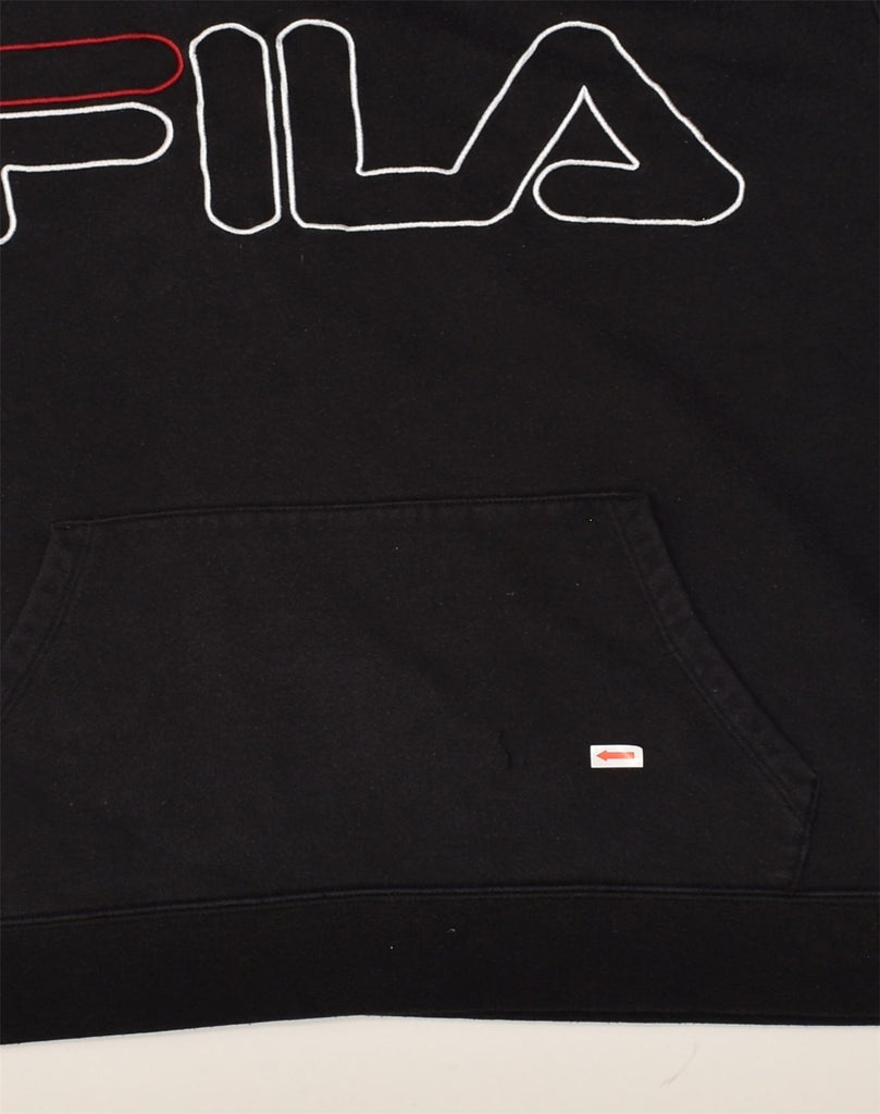 FILA Mens Graphic Hoodie Jumper Large Black Cotton | Vintage Fila | Thrift | Second-Hand Fila | Used Clothing | Messina Hembry 