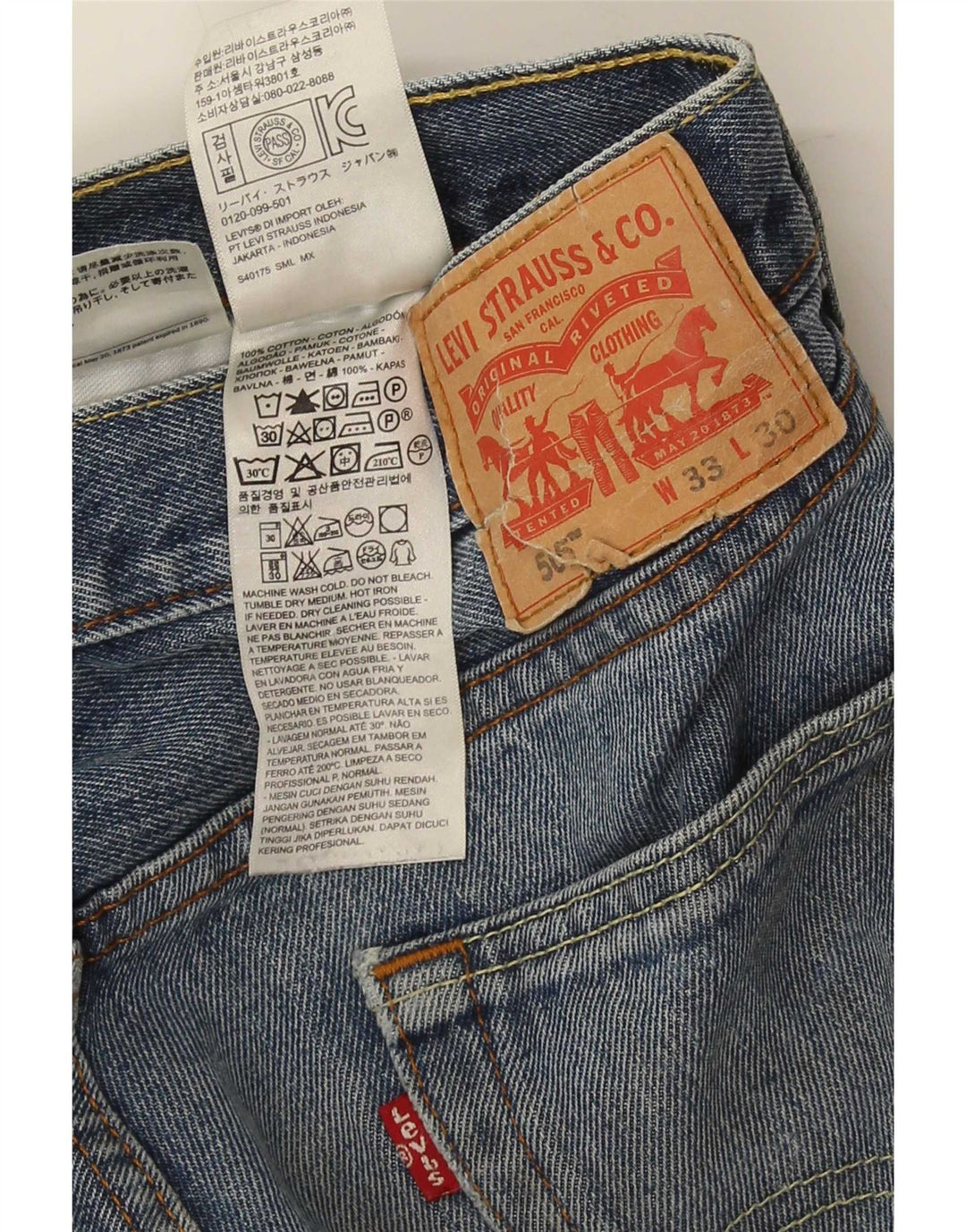 Levi's Mens 505 Straight Jeans W33 L30 Blue Cotton