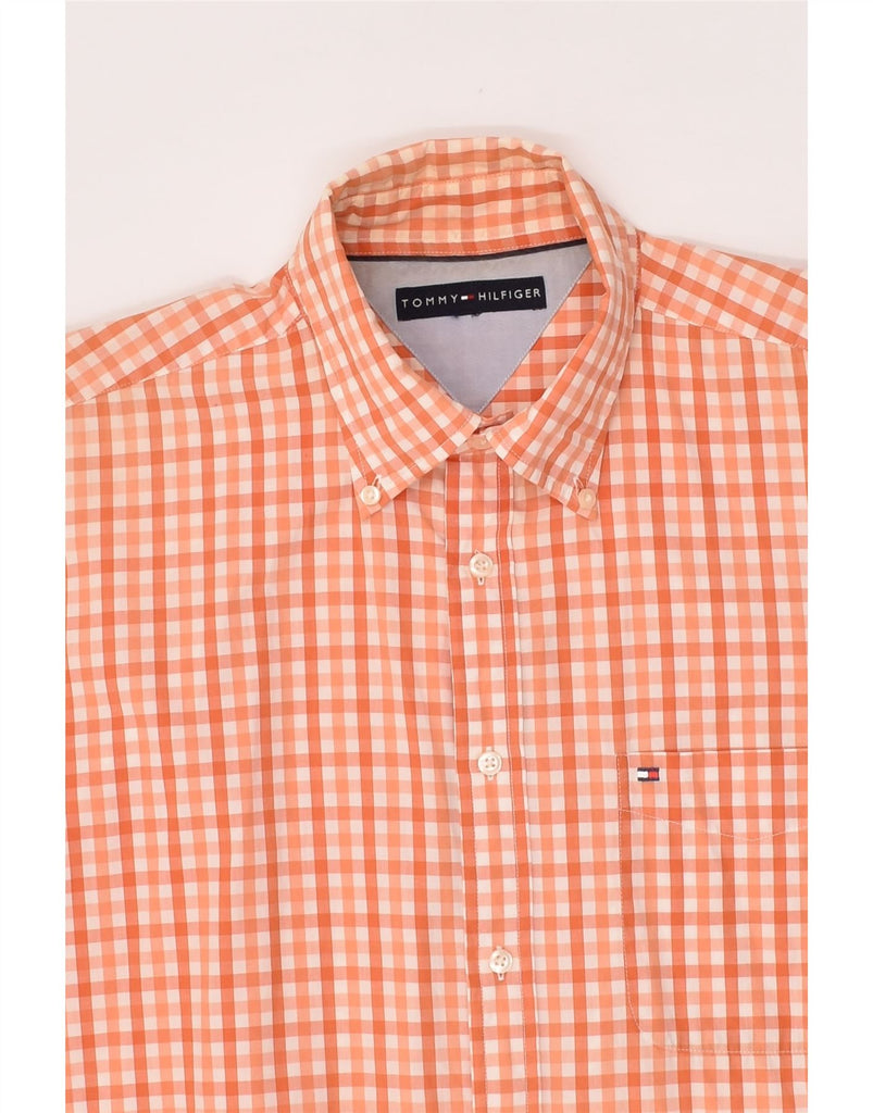 TOMMY HILFIGER Mens Short Sleeve Shirt Large Orange Gingham Cotton | Vintage Tommy Hilfiger | Thrift | Second-Hand Tommy Hilfiger | Used Clothing | Messina Hembry 