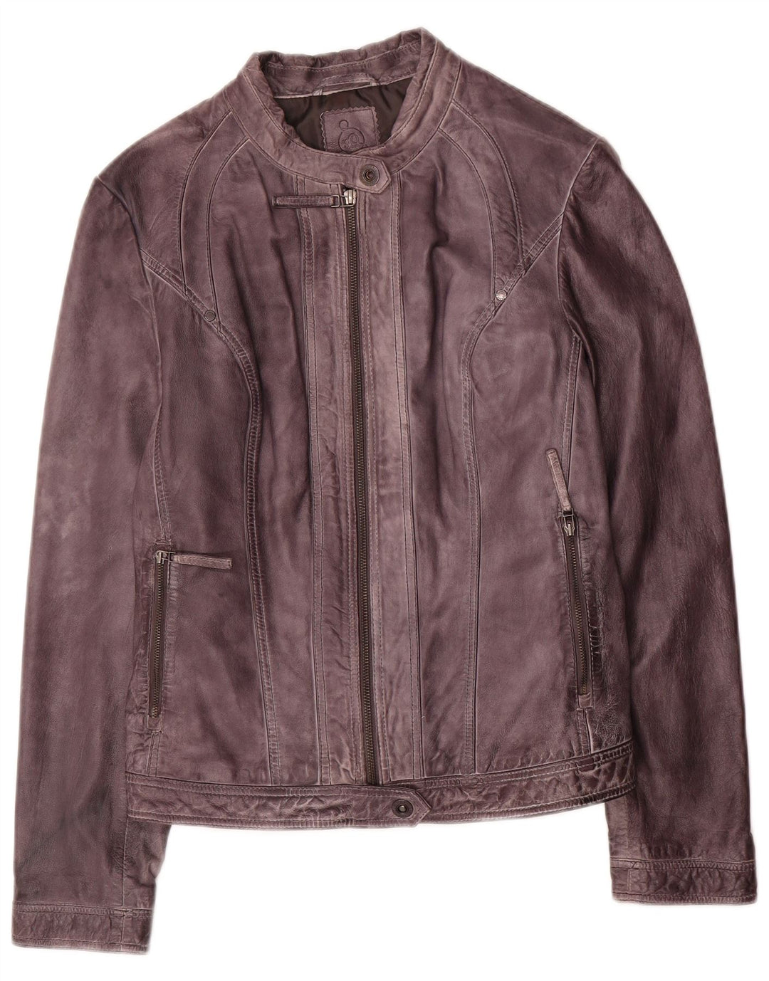 S.Oliver Womens Biker Leather Jacket UK 16 Large Purple Leather
