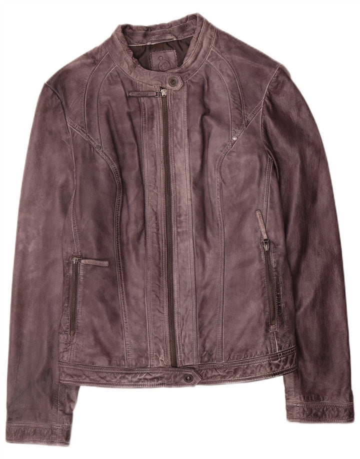 S.Oliver Womens Biker Leather Jacket UK 16 Large Purple Leather