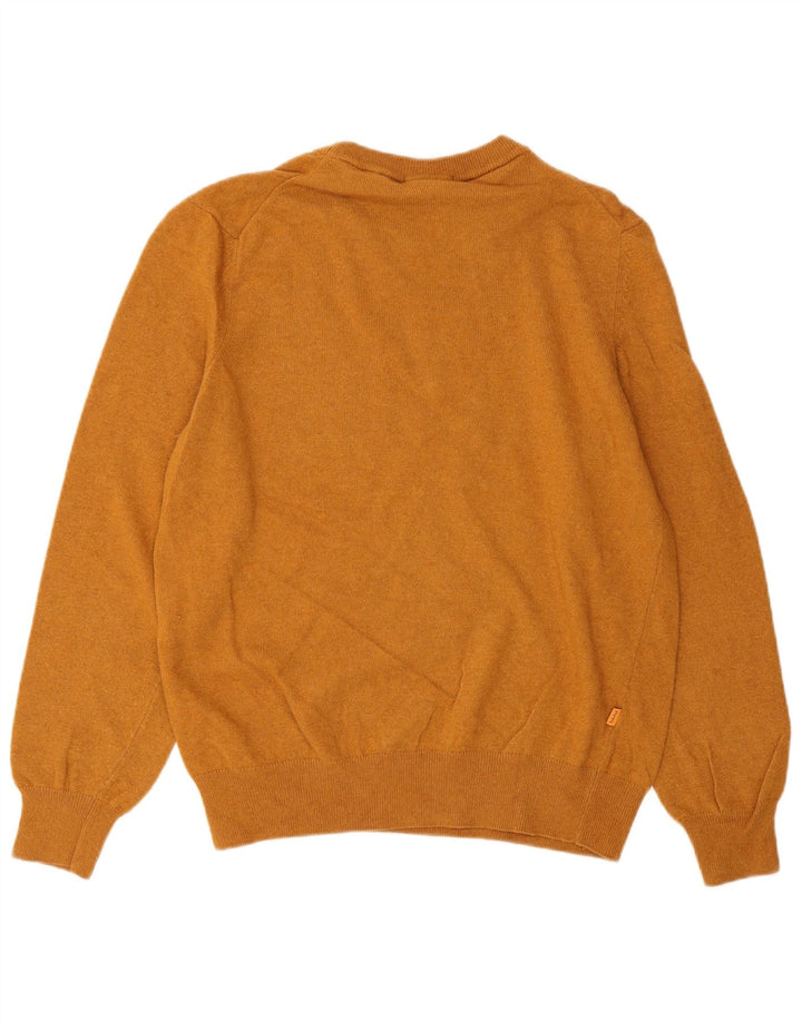 TIMBERLAND Mens Petite Crew Neck Jumper Sweater Small Brown Wool