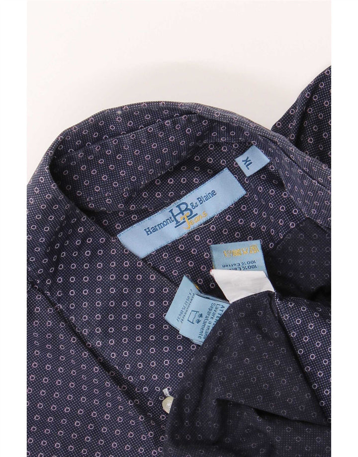Harmont & Blaine Mens Shirt XL Navy Blue Spotted Cotton