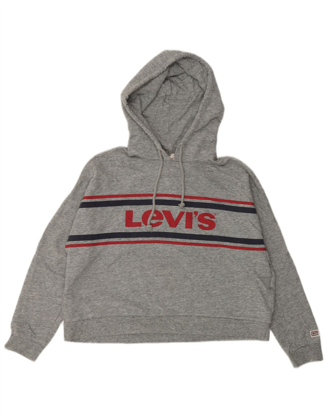 LEVI'S Womens Oversized Crop Graphic Hoodie Jumper UK 10 Small Grey Cotton