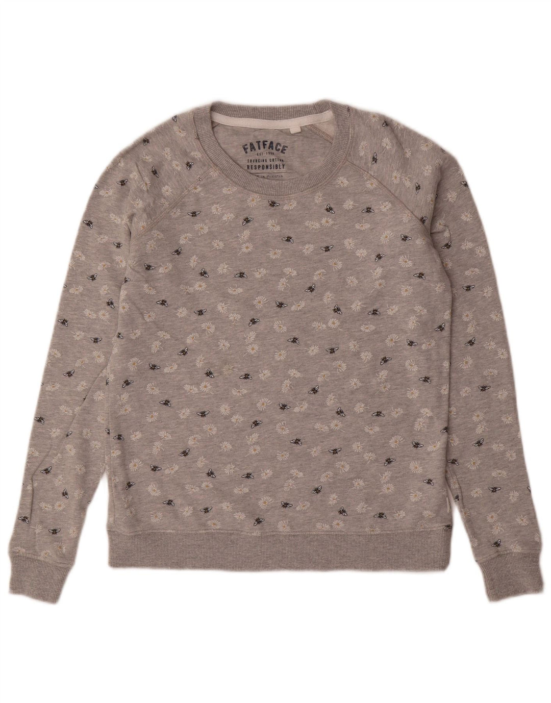 FAT FACE Womens Sweatshirt Jumper UK 6 XS  Grey Floral Cotton
