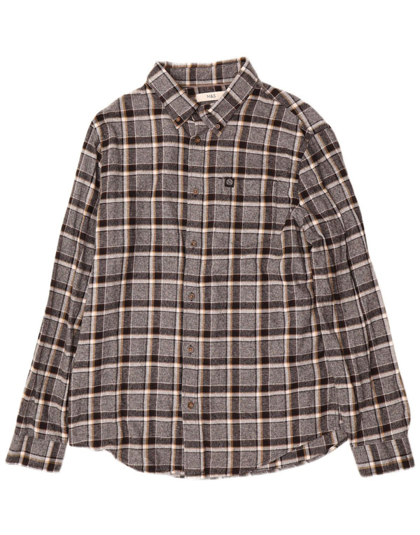 Marks & Spencer Mens Flannel Shirt Large Grey Check Cotton