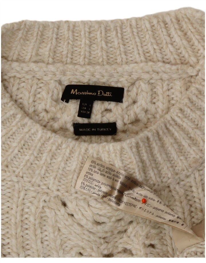 Massimo Dutti Womens Crew Neck Jumper Sweater UK 16 Large Off White