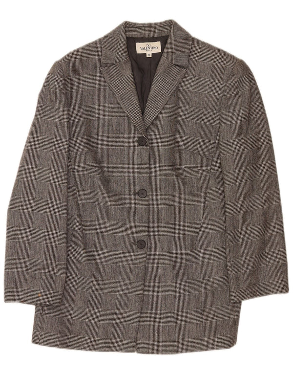 Valentino Womens 3 Button Blazer Jacket UK 12 Medium Grey Houndstooth