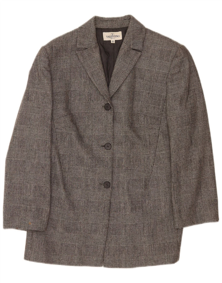 Valentino Womens 3 Button Blazer Jacket UK 12 Medium Grey Houndstooth