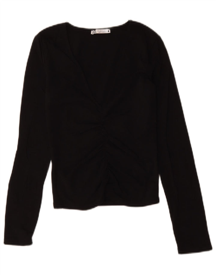 Zara Womens Crop V-Neck Jumper Sweater UK 8 Small Black