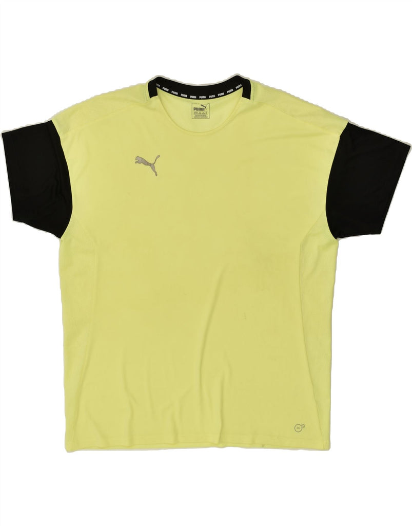 PUMA Mens Graphic T-Shirt Top 2XL Yellow Colourblock | Vintage Puma | Thrift | Second-Hand Puma | Used Clothing | Messina Hembry 