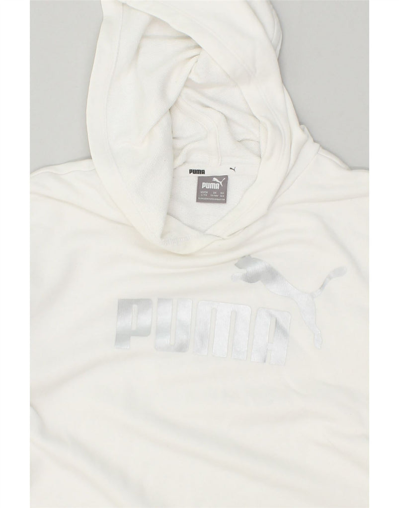 PUMA Girls Graphic Hoodie Jumper 13-14 Years White Cotton | Vintage Puma | Thrift | Second-Hand Puma | Used Clothing | Messina Hembry 