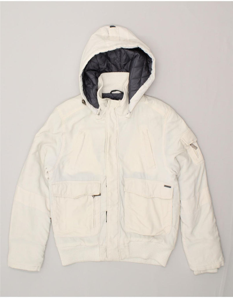 JACK & JONES Mens Hooded Padded Jacket UK 36 Small White | Vintage Jack & Jones | Thrift | Second-Hand Jack & Jones | Used Clothing | Messina Hembry 