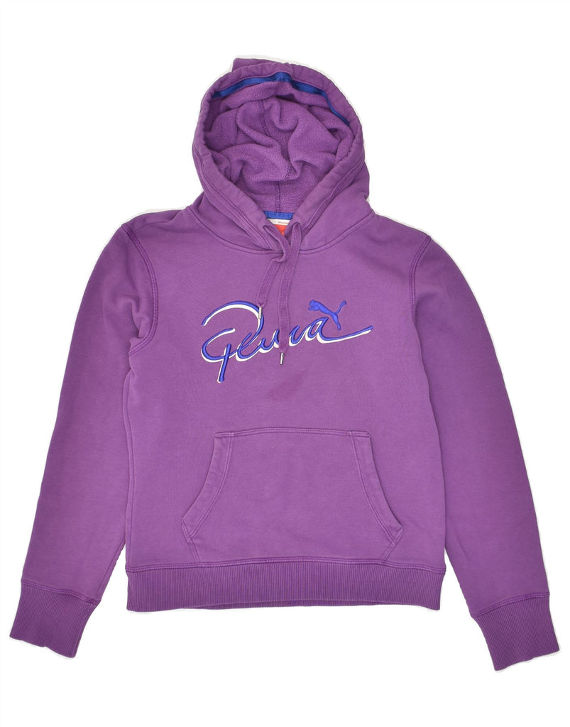 PUMA Womens Graphic Hoodie Jumper UK 8 Small Purple Cotton | Vintage Puma | Thrift | Second-Hand Puma | Used Clothing | Messina Hembry 