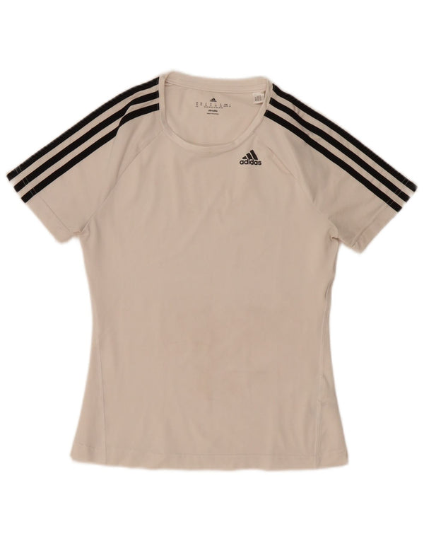 Adidas Womens Climalite T-Shirt Top UK 4/6 XS Off White Polyester