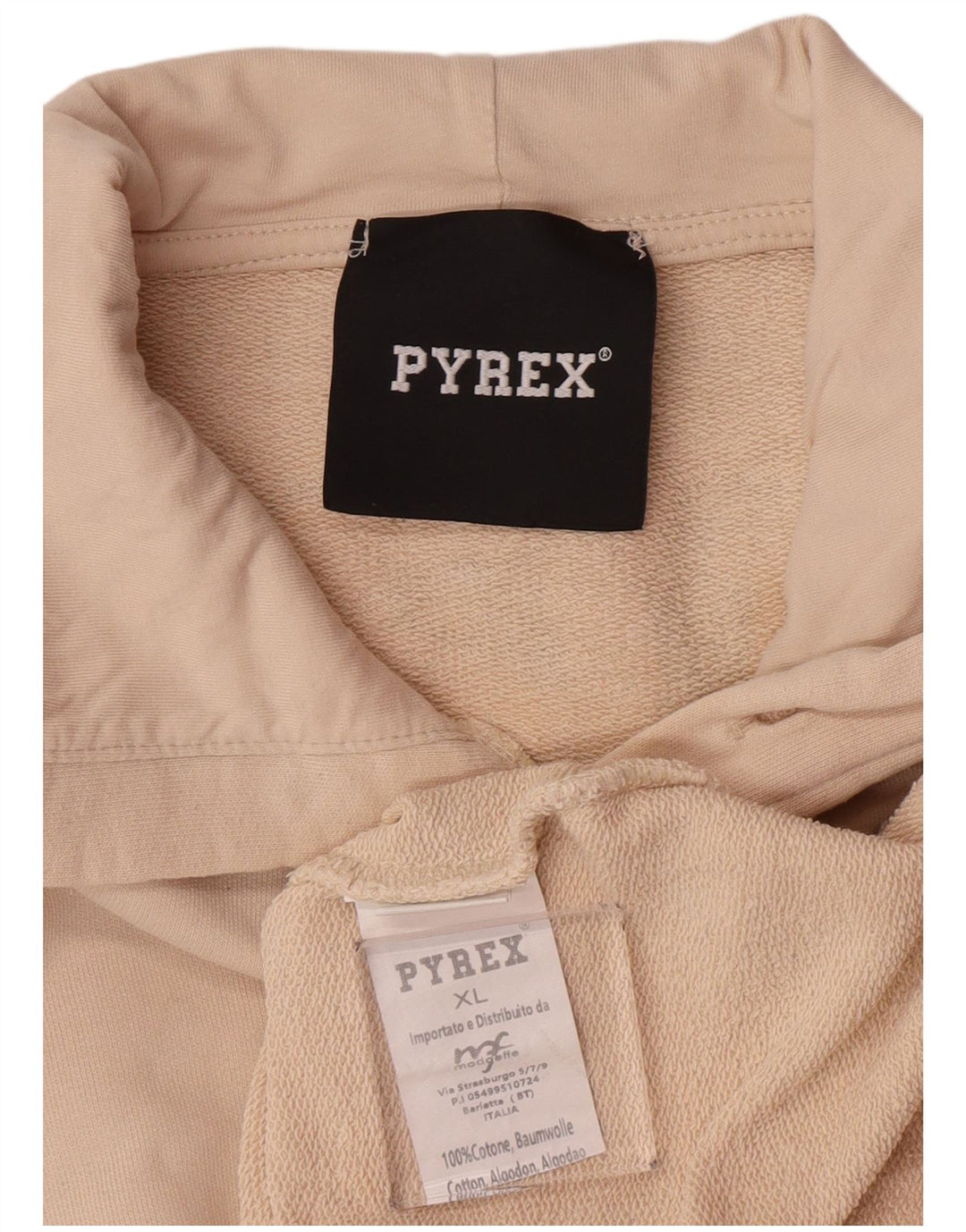 Pyrex Mens Graphic Hoodie Jumper XL Beige Cotton
