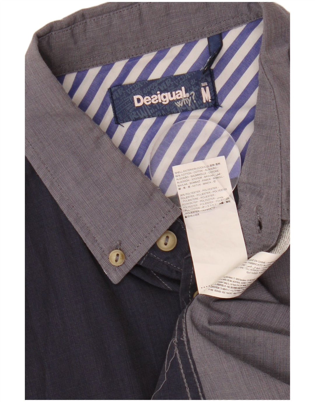 DESIGUAL Mens Graphic Shirt Medium Navy Blue Colourblock Cotton