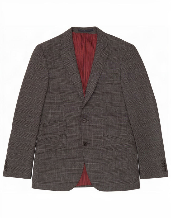 Marks & Spencer Mens 2 Button Blazer Jacket UK 38 Medium Grey Check Wool