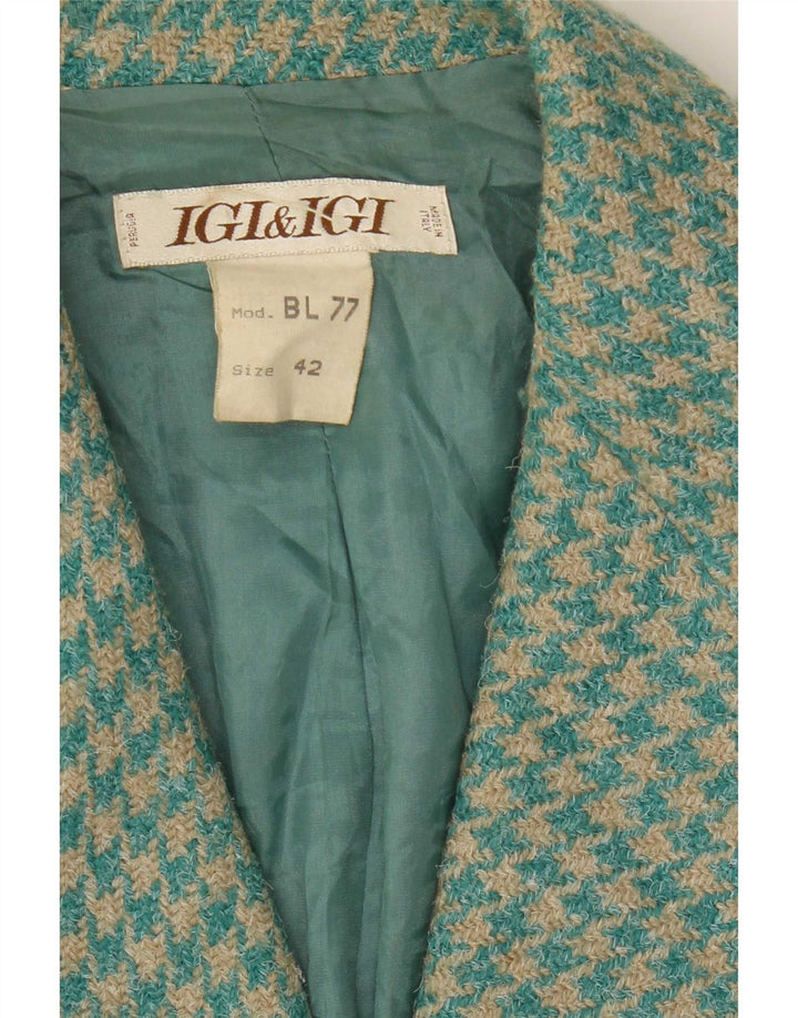 Igi & Womens 4 Button Blazer Jacket IT 42 Medium Blue Houndstooth Wool