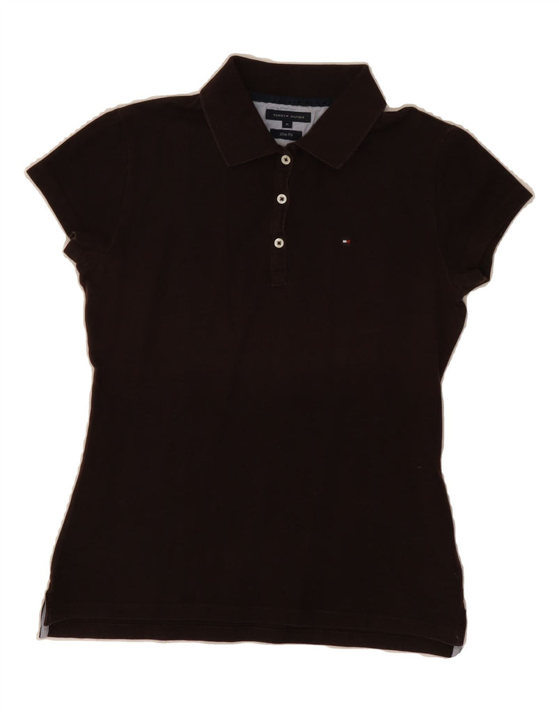 TOMMY HILFIGER Womens Slim Fit Polo Shirt UK 12 Medium Brown Cotton Vintage Tommy Hilfiger and Second-Hand Tommy Hilfiger from Messina Hembry 