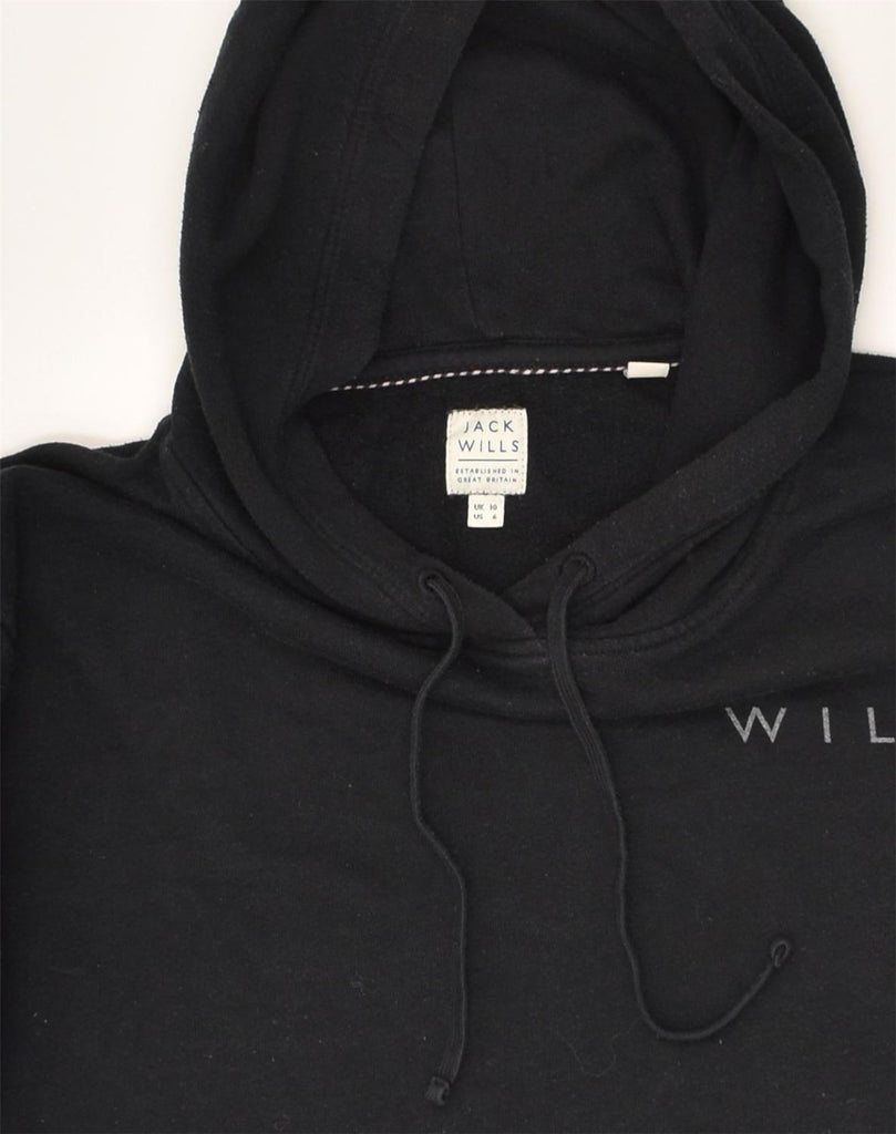 JACK WILLS Womens Graphic Hoodie Jumper UK 10 Small Black Cotton | Vintage Jack Wills | Thrift | Second-Hand Jack Wills | Used Clothing | Messina Hembry 