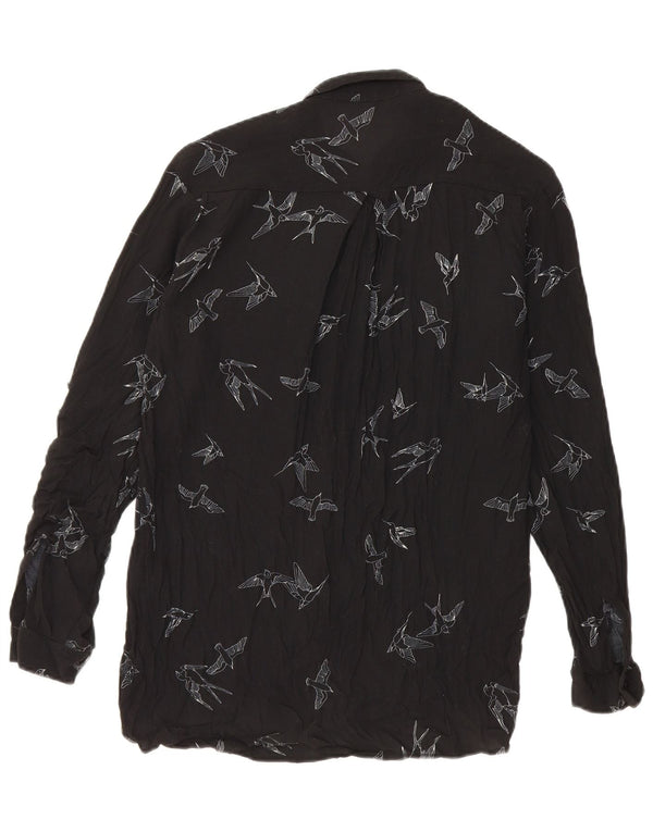 Zara Womens Graphic Oversized Shirt Blouse UK 6 XS Black Viscose