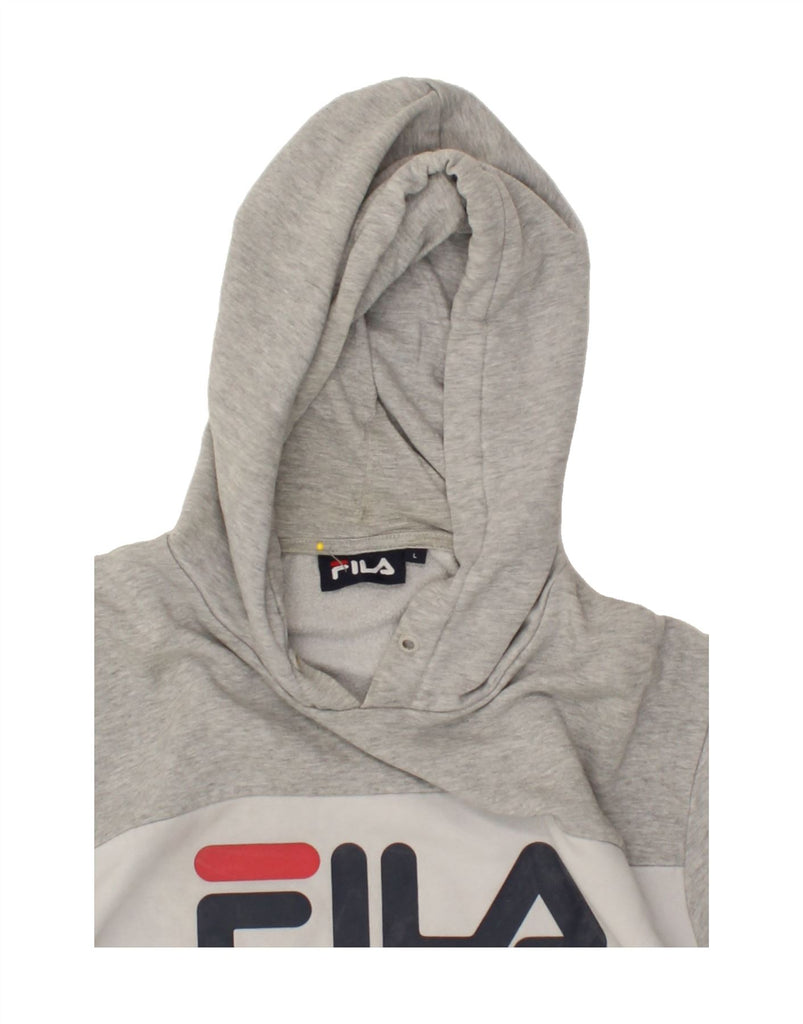 FILA Mens Graphic Hoodie Jumper Large Grey Colourblock Cotton Vintage Fila and Second-Hand Fila from Messina Hembry 