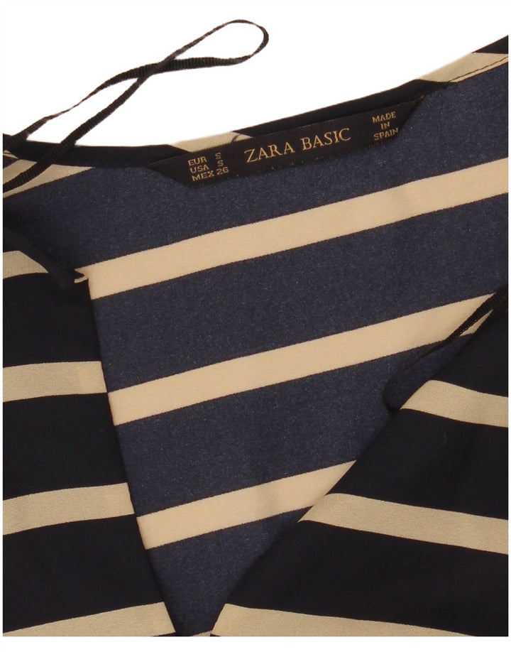 Zara Womens Long Sleeve Blouse Top UK 10 Small Navy Blue Striped