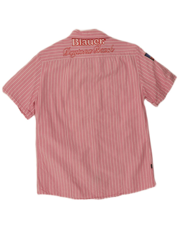 Blauer Mens Graphic Short Sleeve Shirt Large Pink Striped Cotton