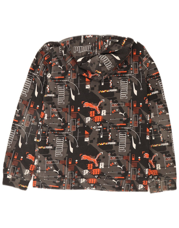 Puma Boys Graphic Hoodie Jumper 13-14 Years Grey Geometric Cotton