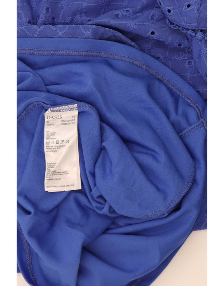 Oasis Womens Off Shoulder Dress UK 6 XS Blue Polyester