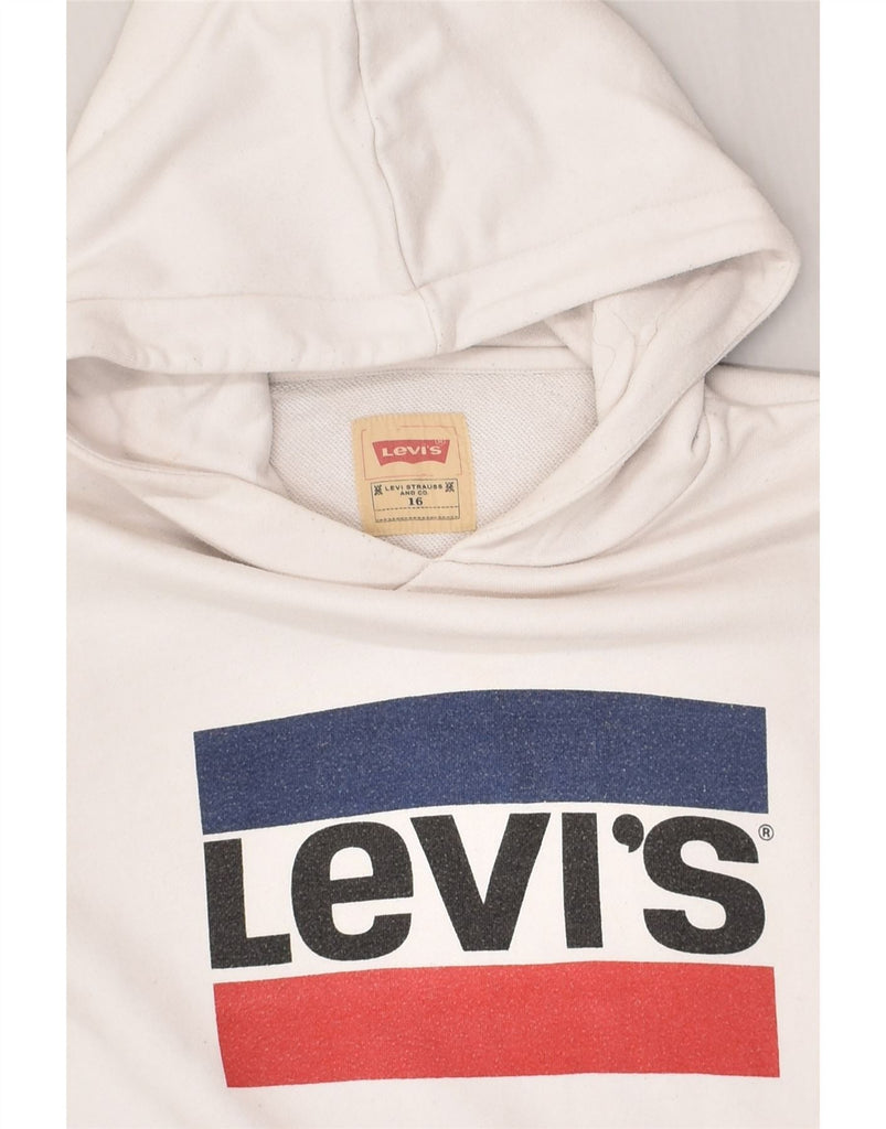 LEVI'S Girls Graphic Hoodie Jumper 15-16 Years White Cotton | Vintage Levi's | Thrift | Second-Hand Levi's | Used Clothing | Messina Hembry 