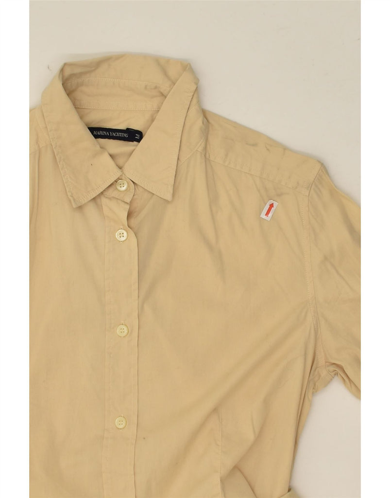 MARINA YACHTING Womens Shirt UK 14 Medium Beige Cotton | Vintage Marina Yachting | Thrift | Second-Hand Marina Yachting | Used Clothing | Messina Hembry 