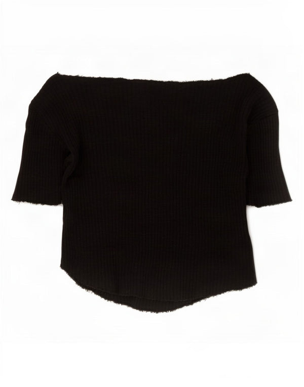 Zara Womens Crop Off Shoulder Top UK 12 Medium Black