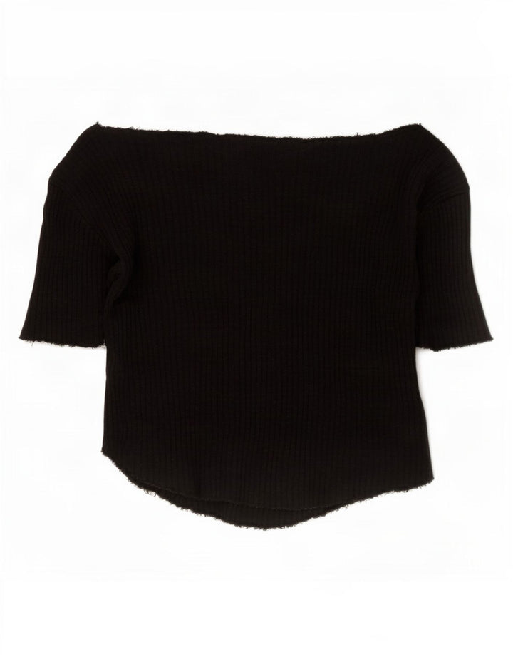 Zara Womens Crop Off Shoulder Top UK 12 Medium Black
