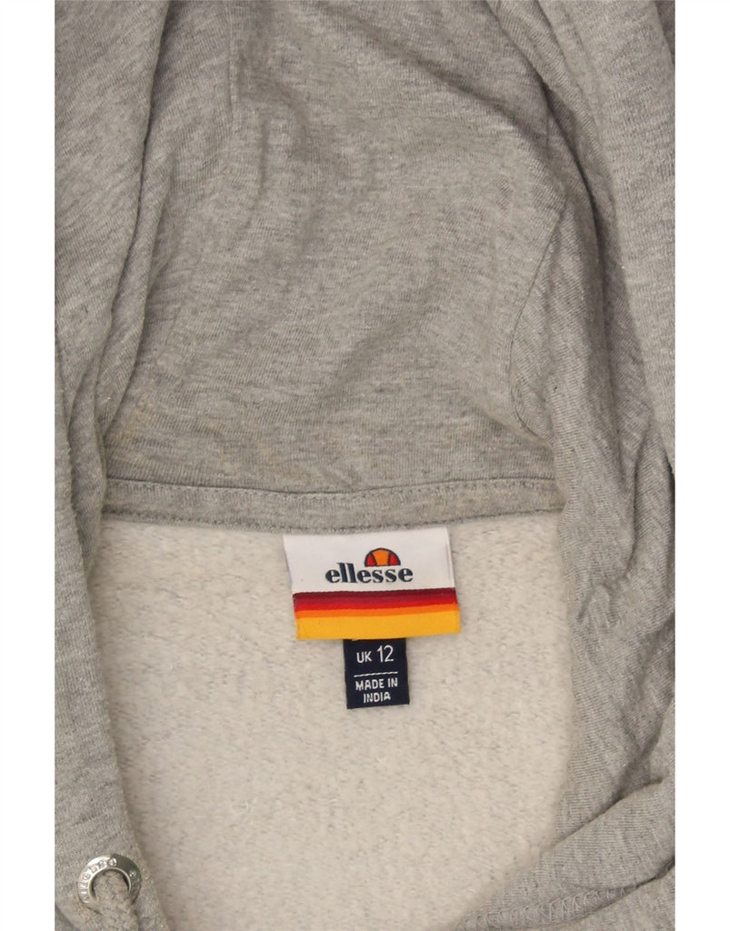 ELLESSE Womens Crop Graphic Hoodie Jumper UK 12 Medium Grey Cotton Vintage Ellesse and Second-Hand Ellesse from Messina Hembry 
