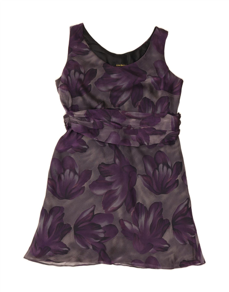 GINA BACCONI Womens Sleeveless A-Line Dress UK 16 Large Purple Floral Vintage Gina Bacconi and Second-Hand Gina Bacconi from Messina Hembry 