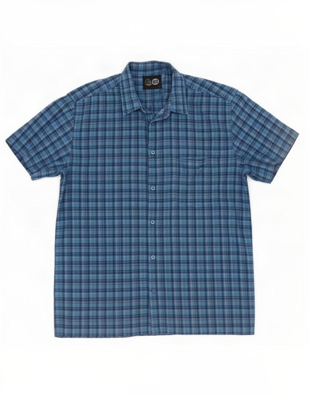 Cheap Monday Mens Short Sleeve Shirt Large Blue Check Cotton