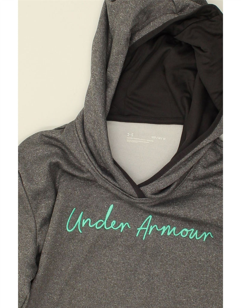 UNDER ARMOUR Womens Graphic Hoodie Jumper UK 14 Medium Grey Flecked | Vintage Under Armour | Thrift | Second-Hand Under Armour | Used Clothing | Messina Hembry 