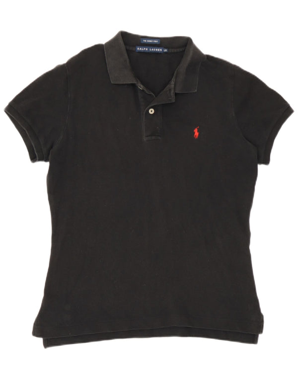 Ralph Lauren Womens Skinny Polo Shirt UK 14 Large Black Cotton