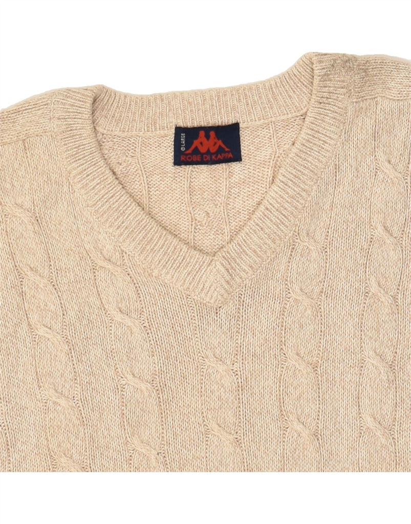 KAPPA Mens V-Neck Jumper Sweater Large Beige Cotton | Vintage Kappa | Thrift | Second-Hand Kappa | Used Clothing | Messina Hembry 