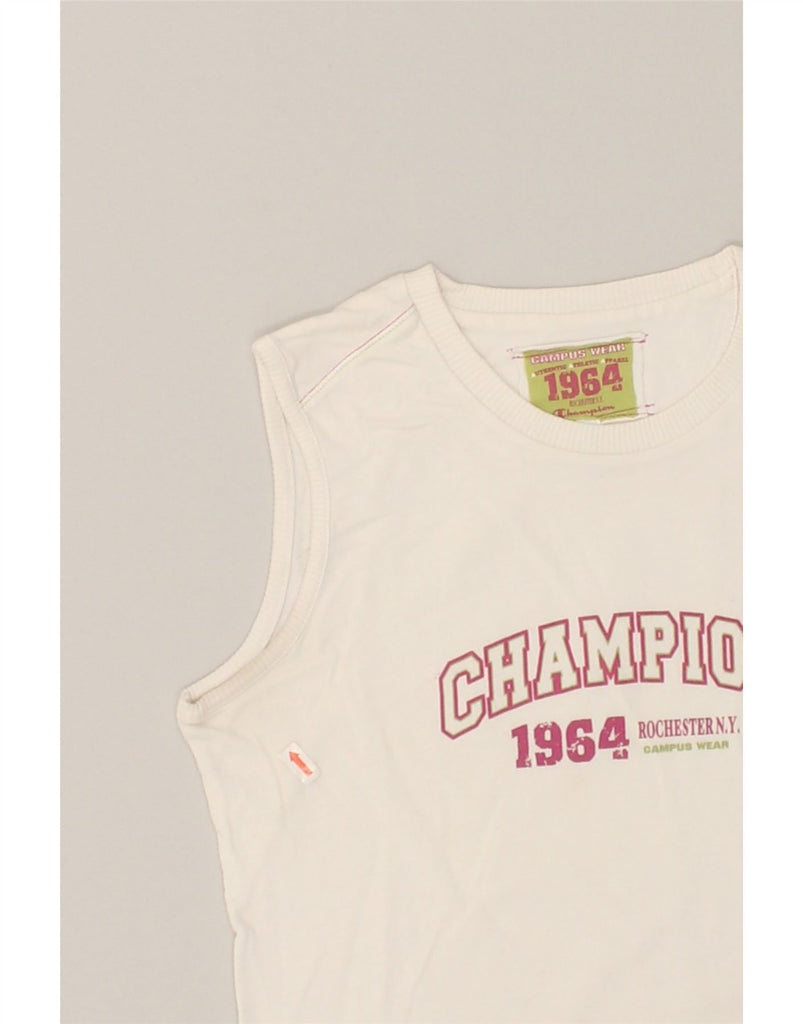 CHAMPION Girls Graphic Vest Top 13-14 Years XL White Cotton | Vintage Champion | Thrift | Second-Hand Champion | Used Clothing | Messina Hembry 