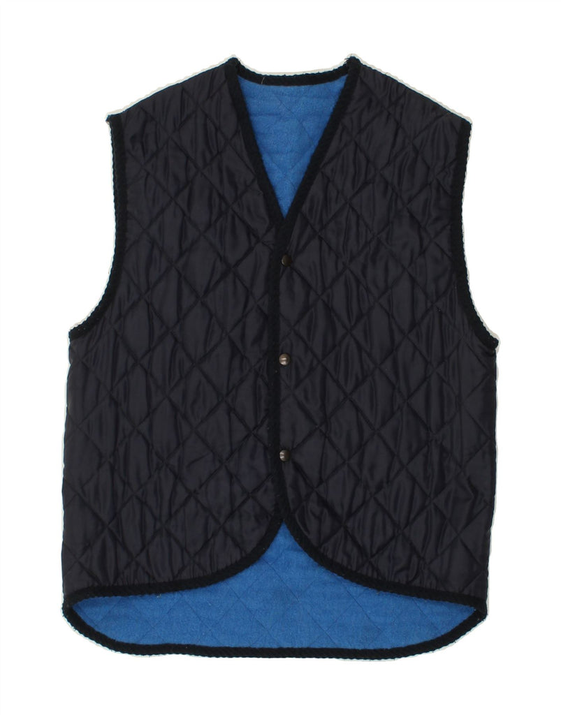 VINTAGE Mens Quilted Gilet UK 38 Medium Navy Blue Polyamide Vintage Vintage and Second-Hand Vintage from Messina Hembry 